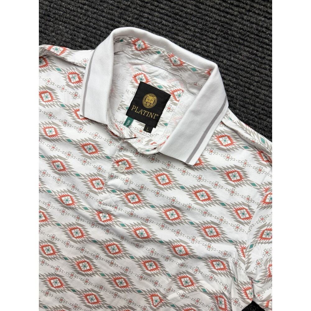 PLATINI Polo Shirt Mens Large With All-Over Aztec Modern Design
